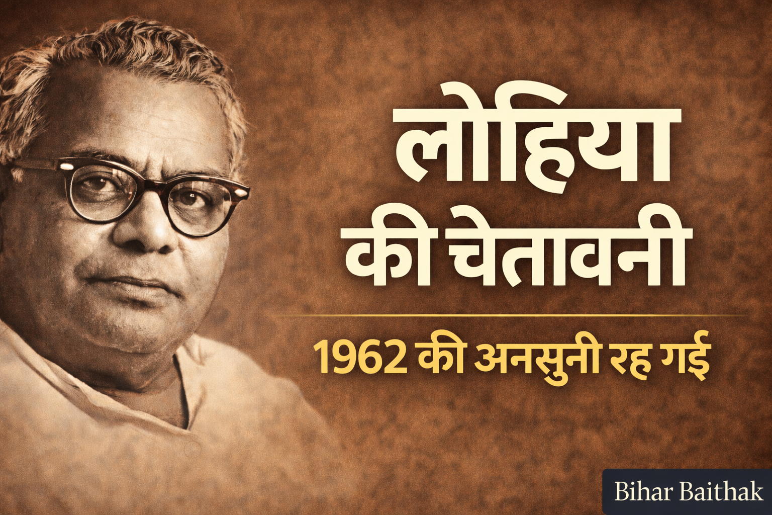1962 में गोरखपुर में दिए गए डॉ. राममनोहर लोहिया के व्याख्यान की ऐतिहासिक तस्वीर, जिसमें सामाजिक न्याय, जाति व्यवस्था और लोकतंत्र पर उनकी चेतावनी दिखाई गई है